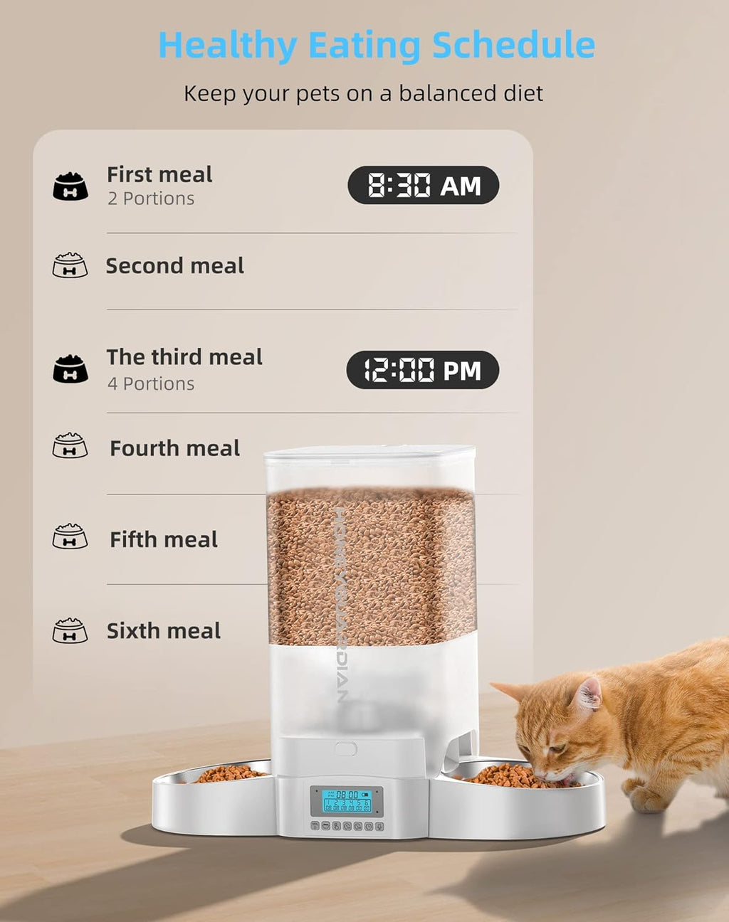 Futterautomat fuer Hunde und Katzen mit WLAN App Timer fuer 1-6 Mahlzeiten