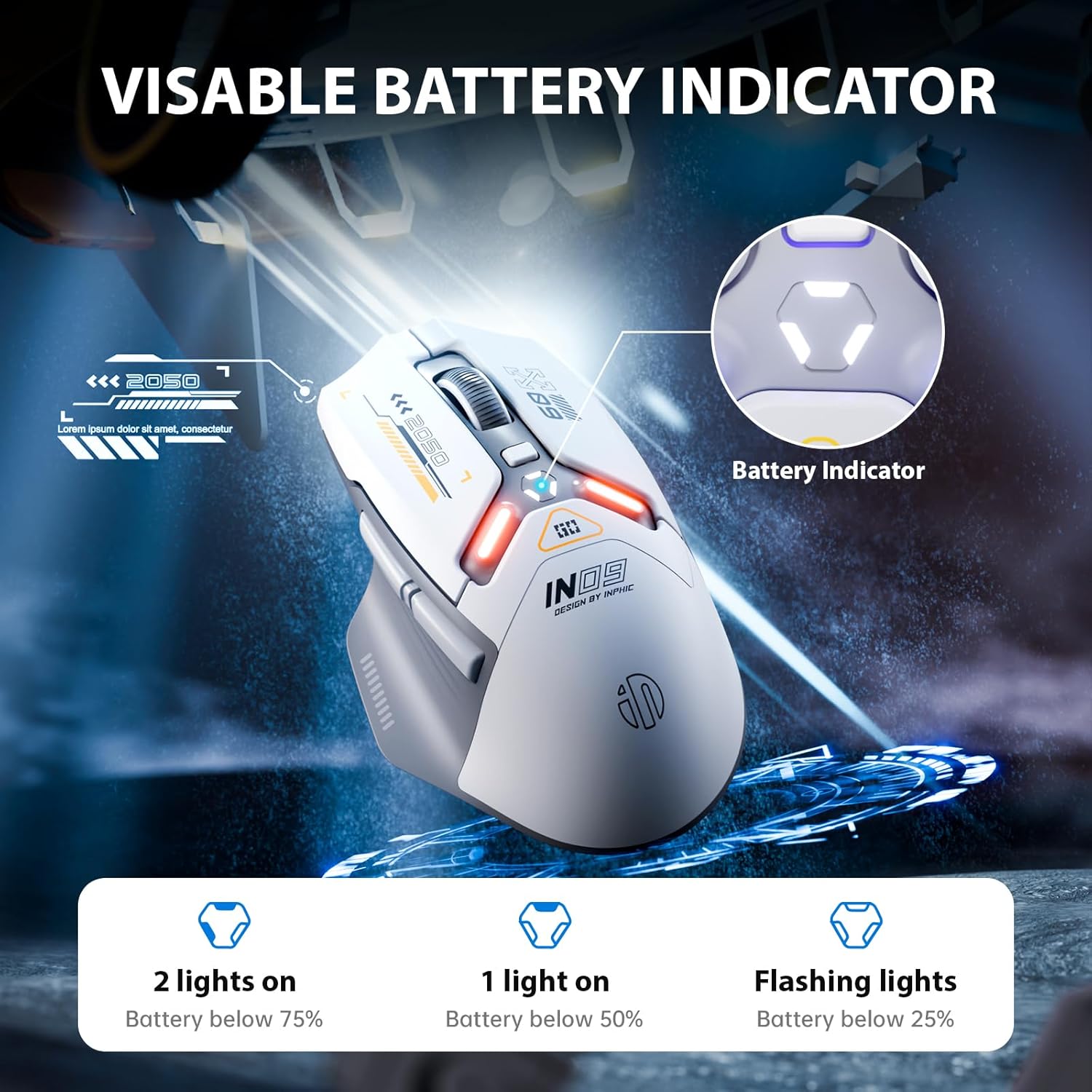 Inphic IN9 Gaming Maus kabellos 2.4G Bluetooth USB-C RGB 10000 DPI