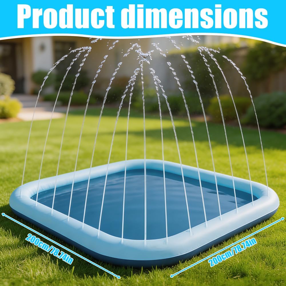 Splash Pad 200 cm Wasserspielmatte quadratisch Kinder Hund Garten
