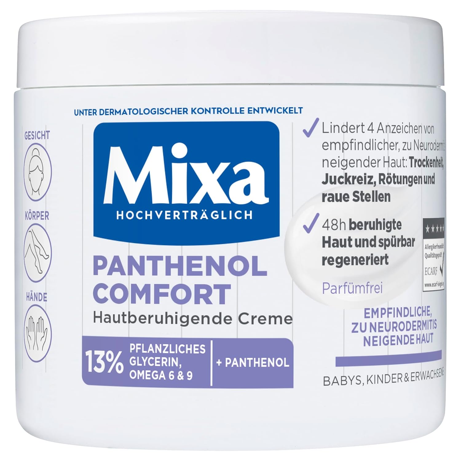 Mixa Panthenol Comfort Creme 400 ml fuer trockene, empfindliche Haut