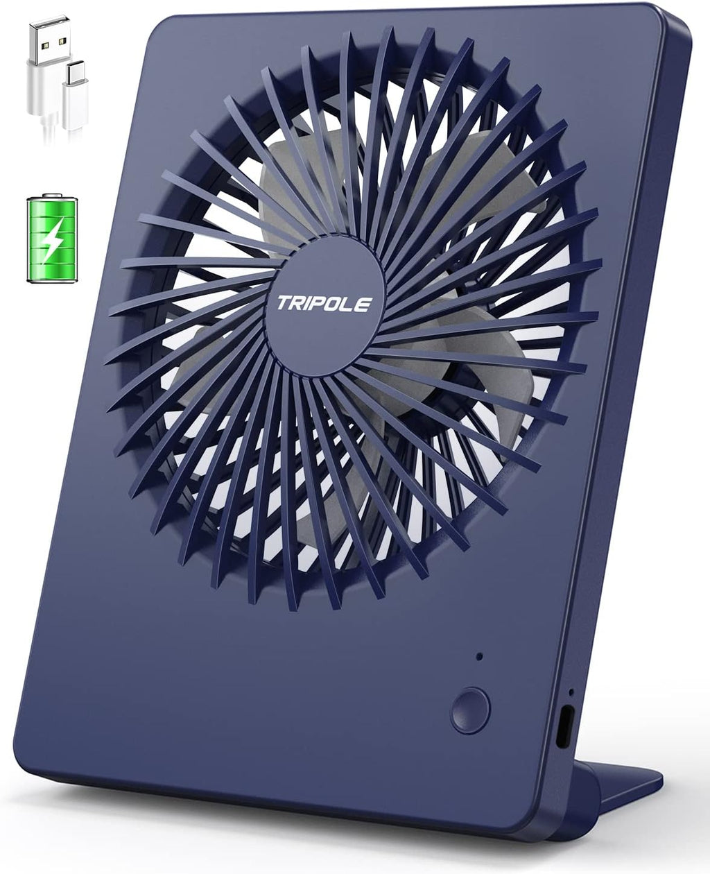 TriPole Tischventilator Akku 2000mAh, 3 Stufen, 30dB, 180° verstellbar