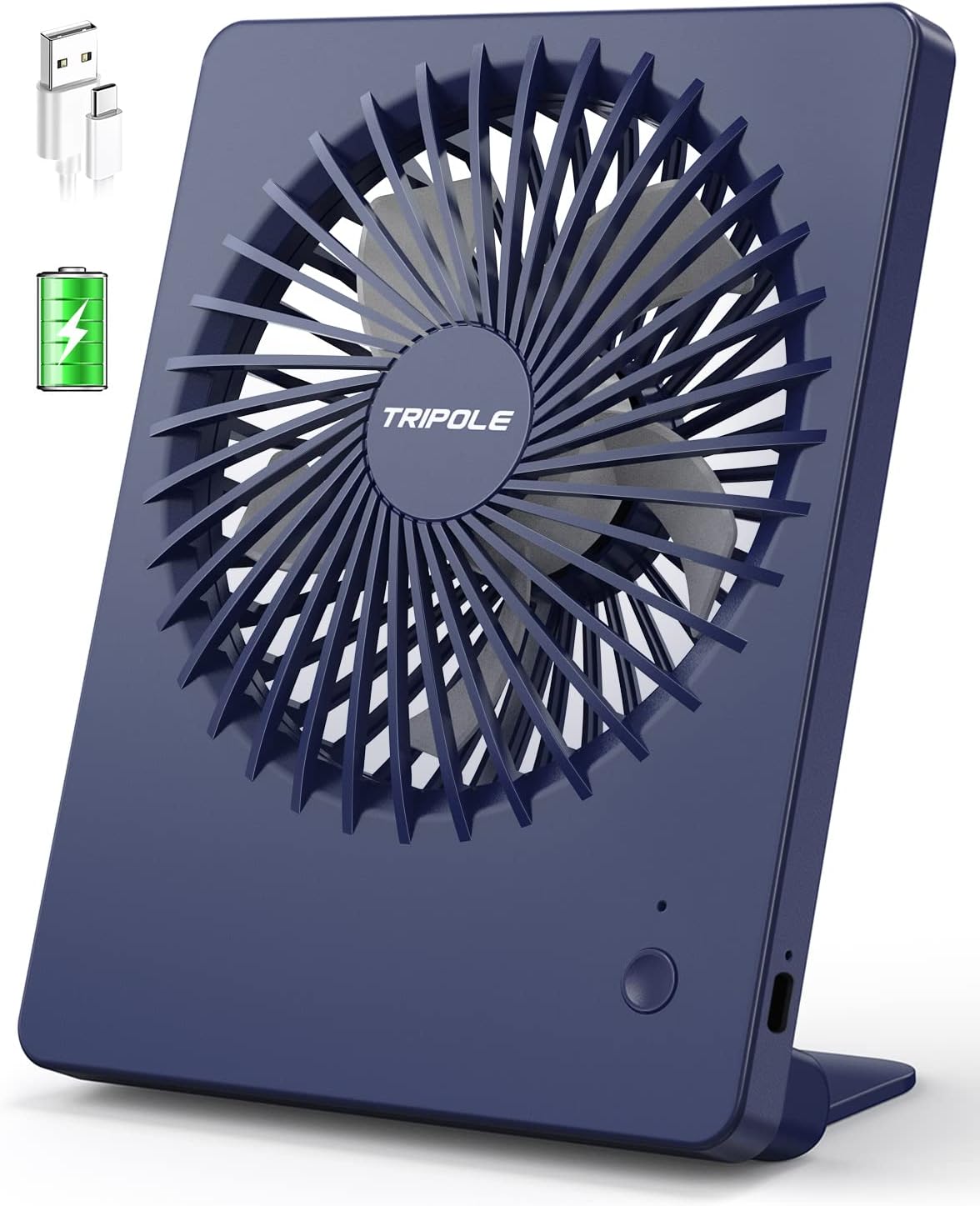 TriPole Tischventilator Akku 2000mAh, 3 Stufen, 30dB, 180° verstellbar