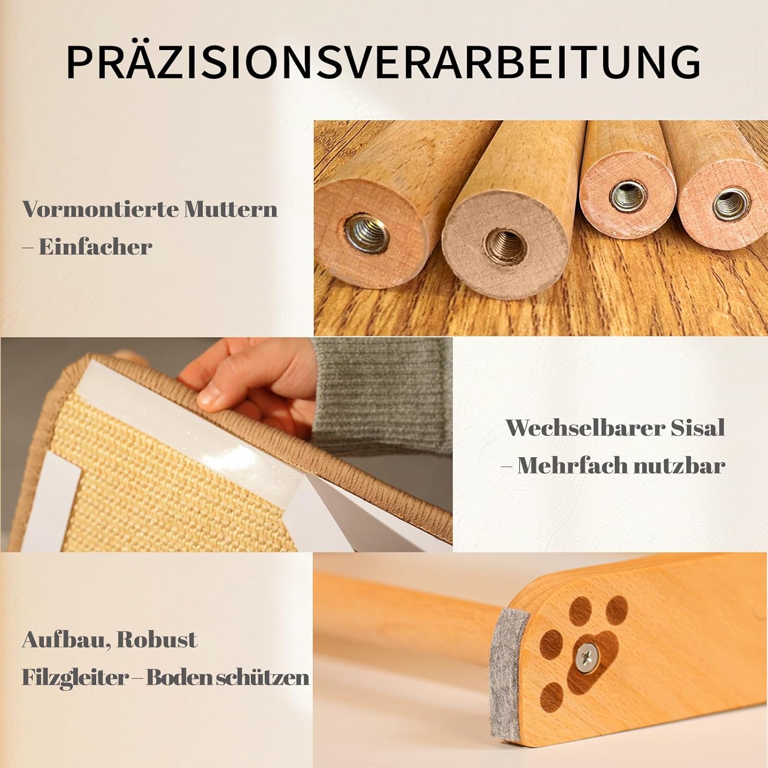 Cheerpals Sisal Kratzbrett L Form Kratzmöbel Holz 63cm Katze