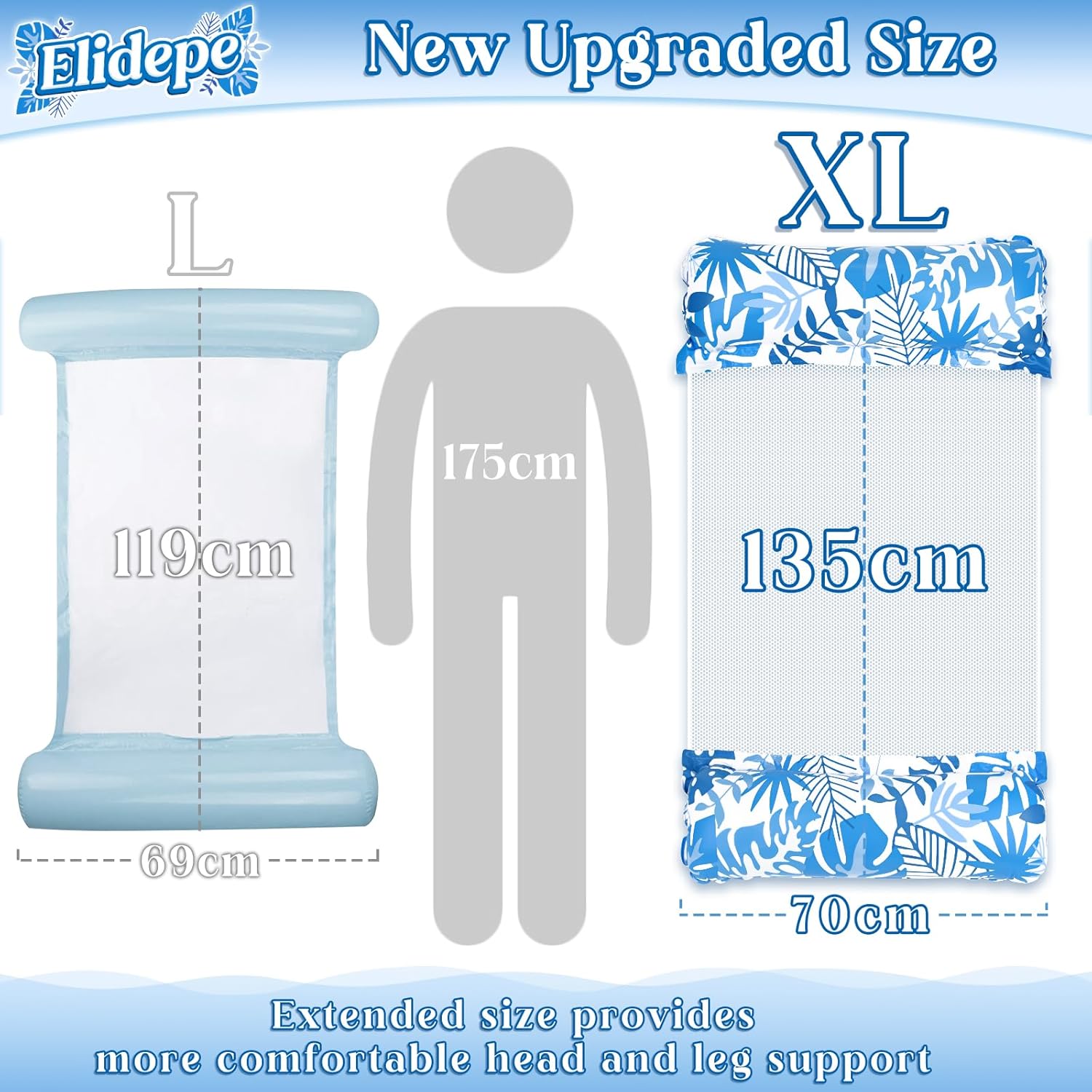 Elidepe XL Pool Luftmatratze 2er Set Wassersessel Wasserhaengematte 4-in-1