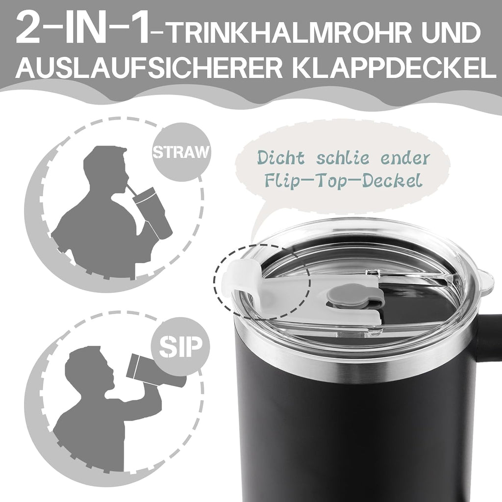 Thermobecher mit Strohhalm und Henkel Sakura Rosa