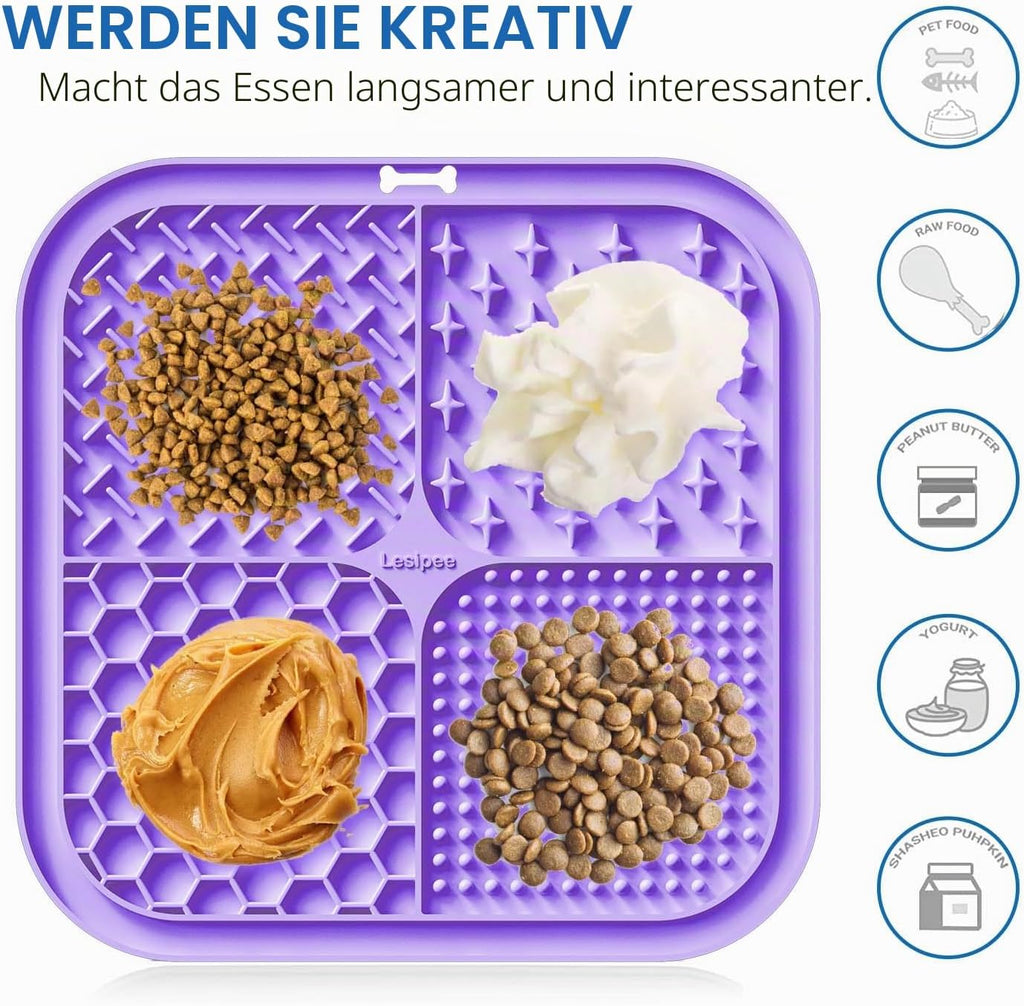 Lesipee Leckmatte Hund 2er Set mit Silikonspatel und Buerste, BPA-frei