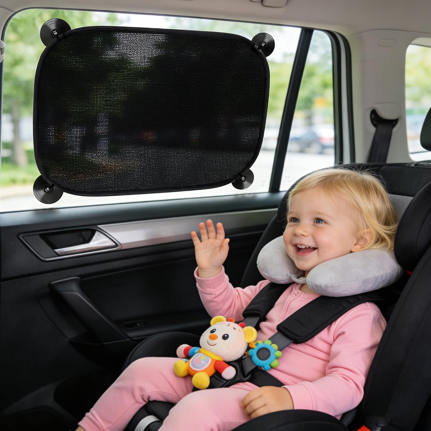 Sonnenschutz Auto 2er Set 44x36 cm mit 8 Saugnaepfen UV-Schutz fuer Kinder
