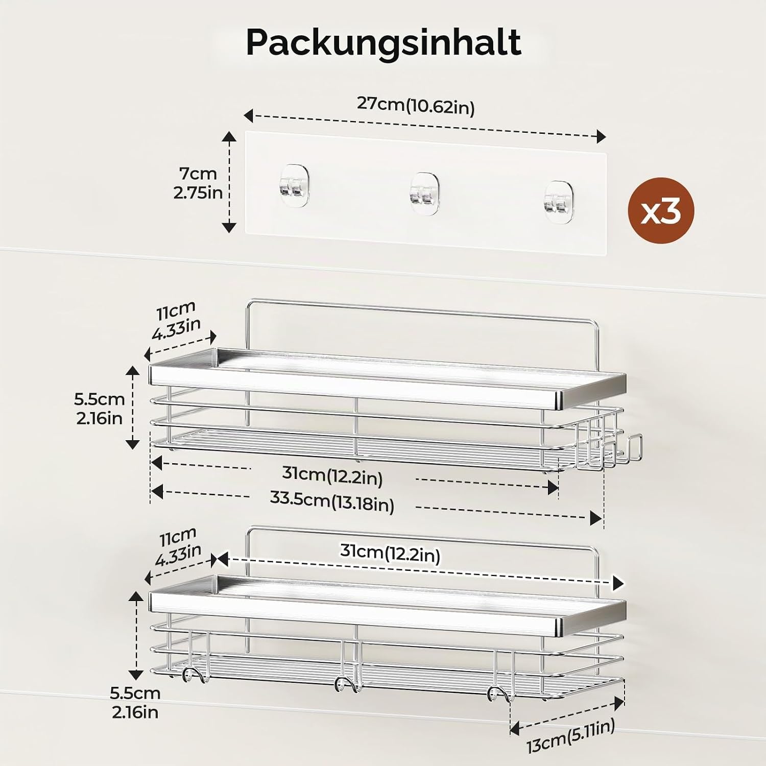 Orimade Duschregal Edelstahl zum Kleben Ohne Bohren 2er Set