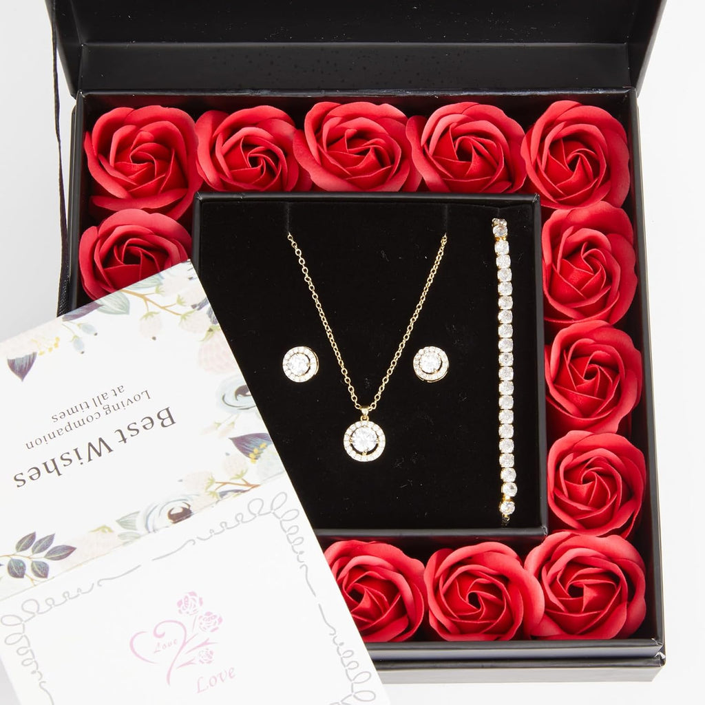 DN DECONATION Schmuckset Ewige Rose Halskette Ohrringe mit Geschenkbox