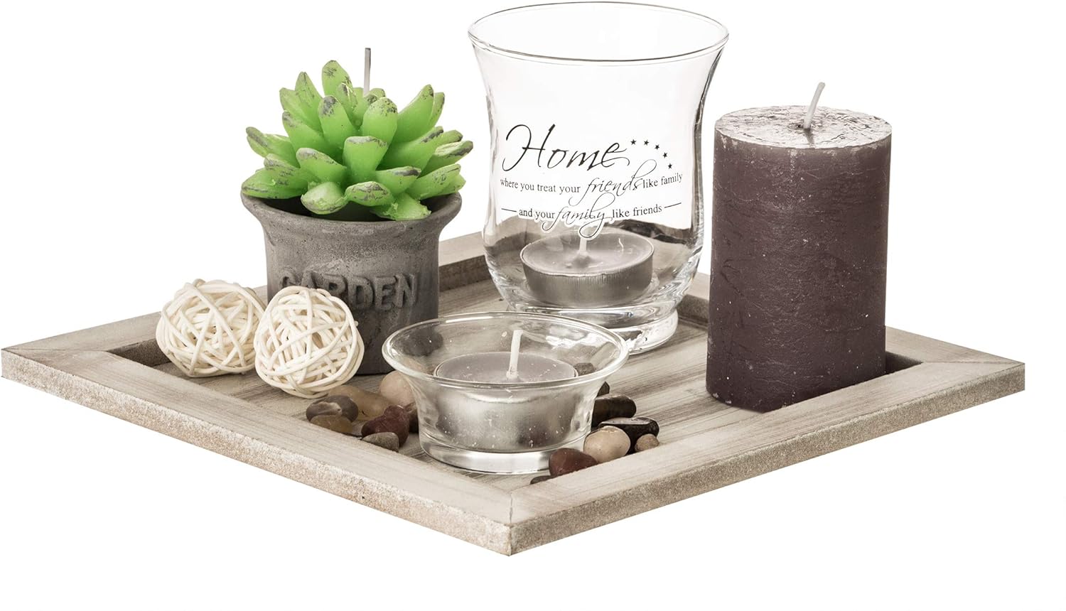 ootb Teelicht-Set Glas und Holz Deko-Tablett 20x20x8 cm mehrfarbig