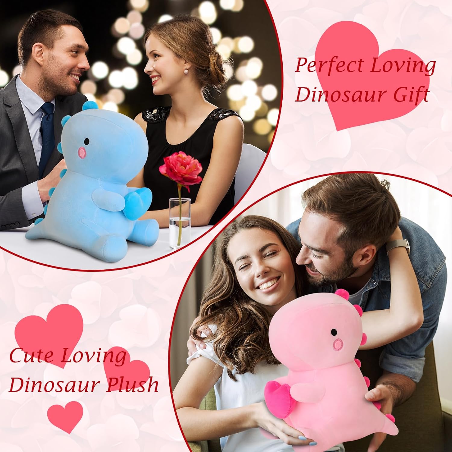 Dino Plueschtier mit Herz 30cm-50cm rosa Kuscheltier Valentinstag
