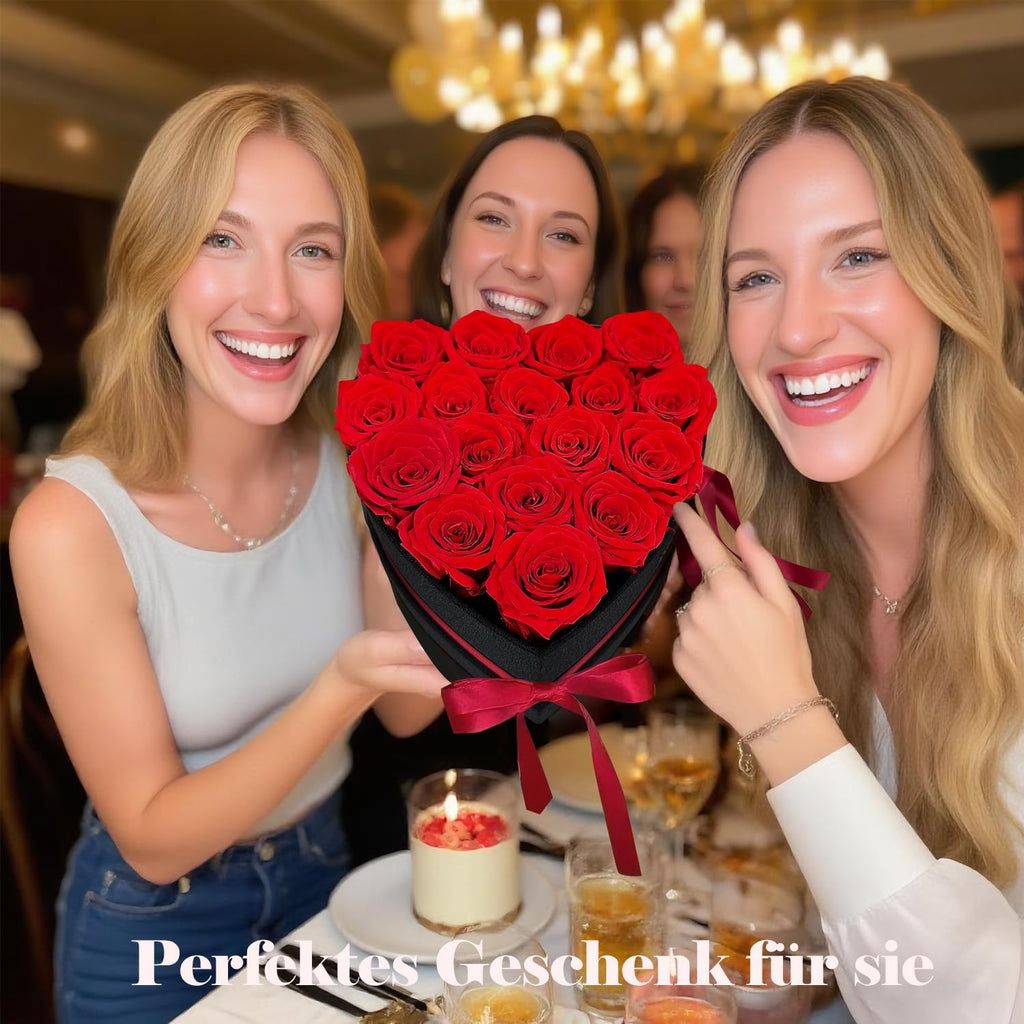 Ewige Rosen Herzbox mit roten Infinity Rosen Geschenk zu Valentinstag Hochzeit