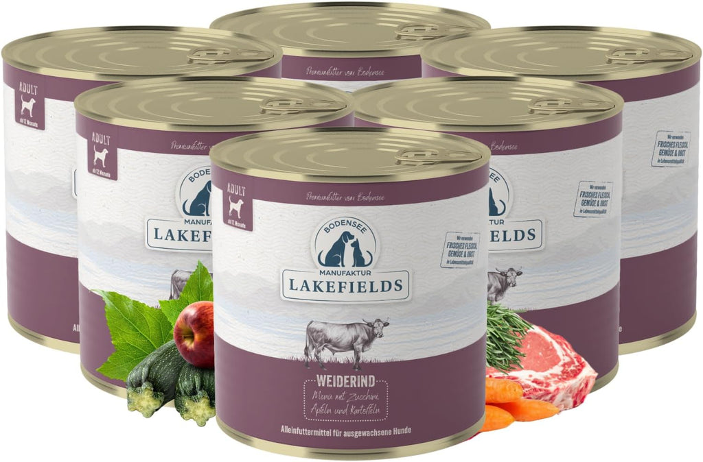 Lakefields Hundefutter Nass Rind 61% 6 x Getreidefrei mit Obst & Gemuese 200