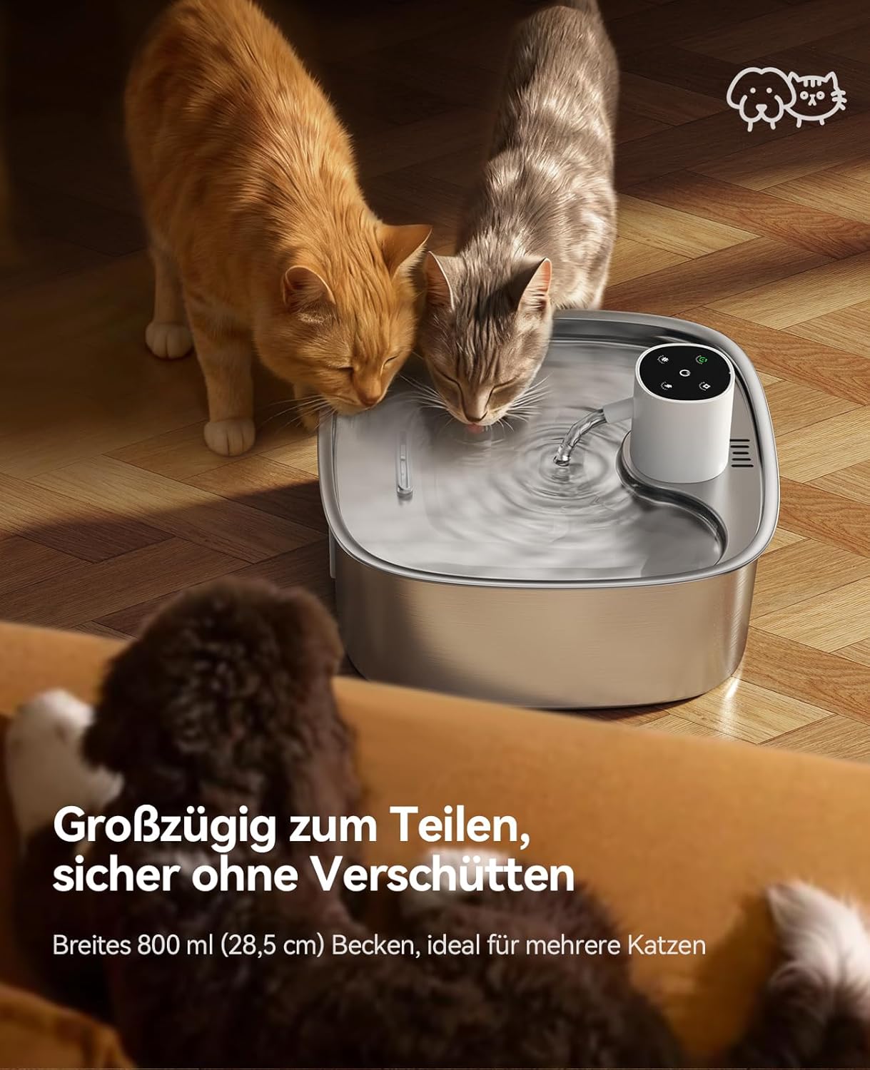 FEELNEED Katzenbrunnen kabellos 5000 mAh mit 3 Filtern Edelstahl