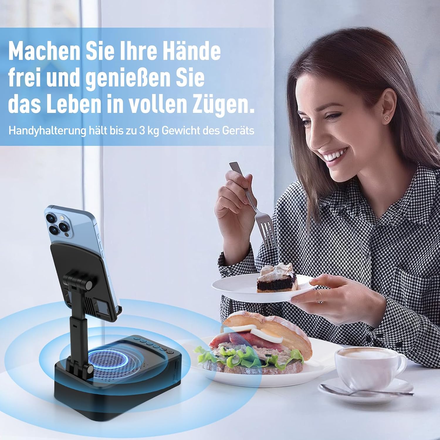 ZOOI Bluetooth Lautsprecher mit Handystaender Geschenk fuer Maenner