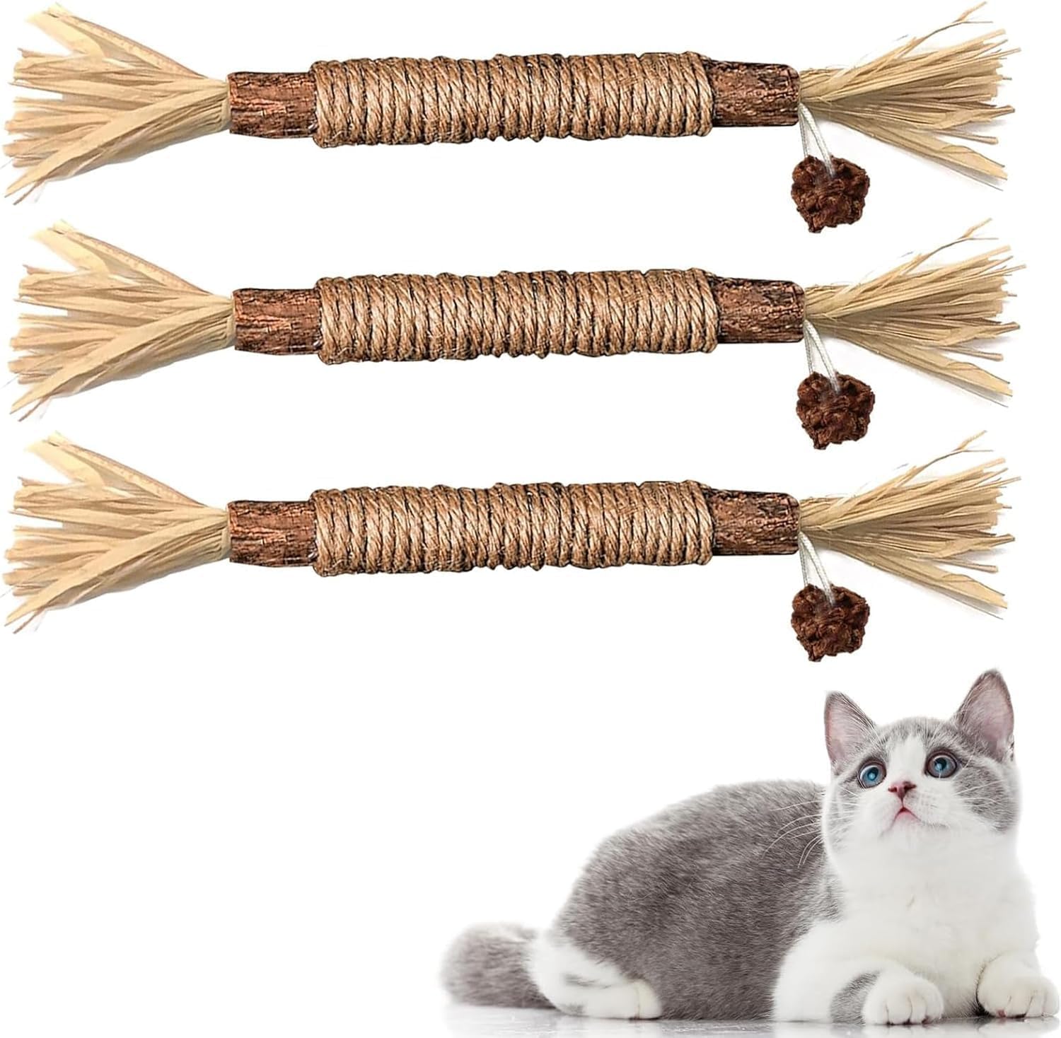 Katzenminze Sticks 3er Set Kauholz Zahnpflege Spielzeug fuer Katzen