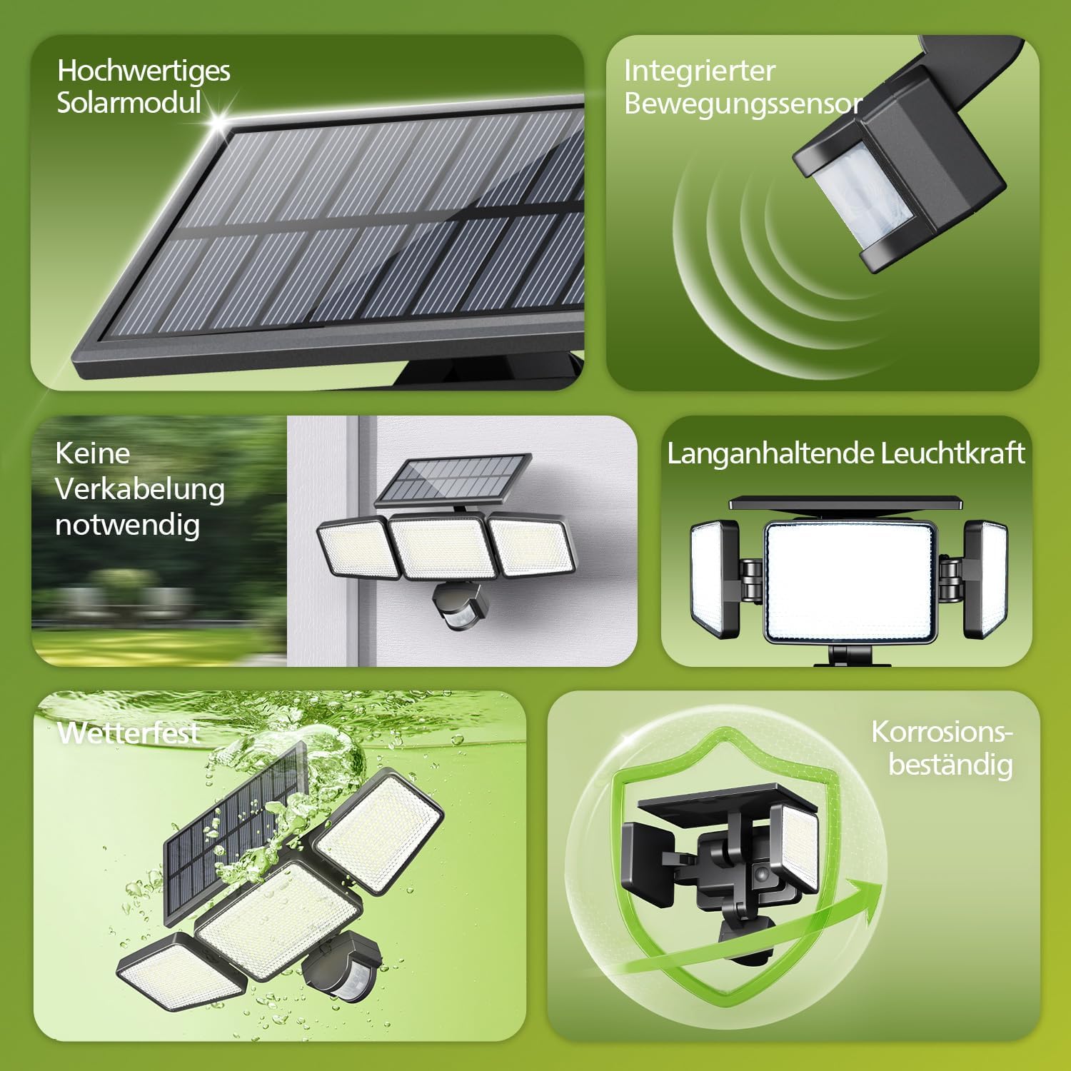 Philips Solar Aussenwandfluter 3 Koepfe 302 LED 1200 lm Bewegungsmelder IP65 (2 St