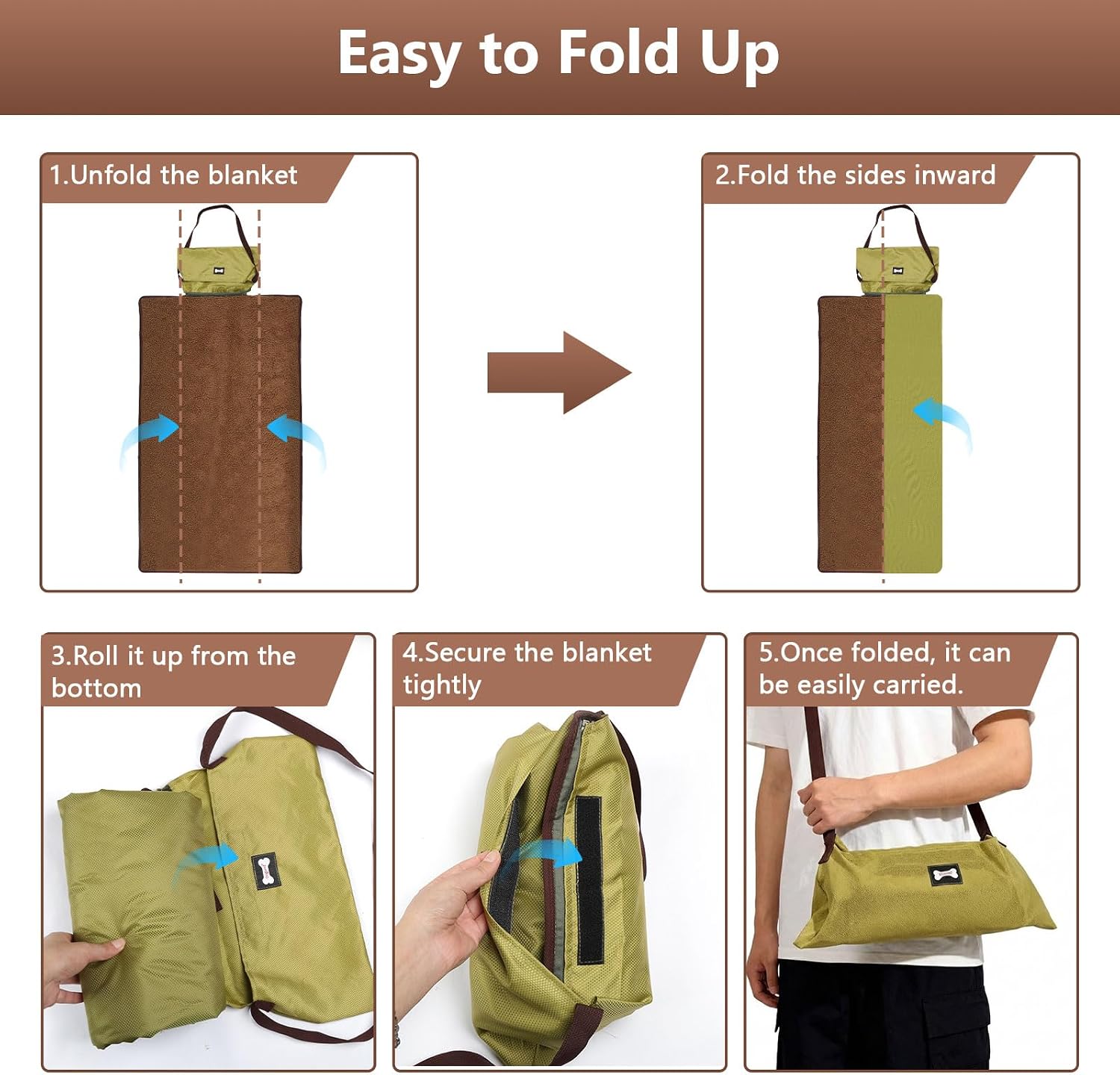 Faltbare wasserdichte Hundedecke 100×70 cm mit Tasche - weich, waermend