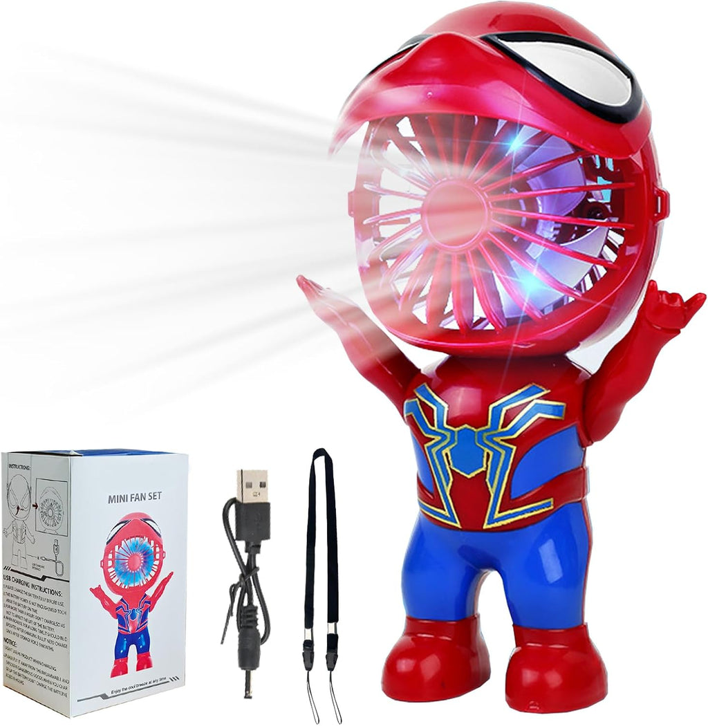 YOUYIKE Mini USB Handventilator rot/blau Spinnenform mit LED, Standfunktion