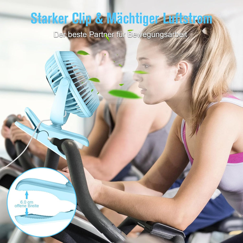 HONYIN Mini Ventilator mit Clip 720° drehbar USB 3 Stufen starke Klammer