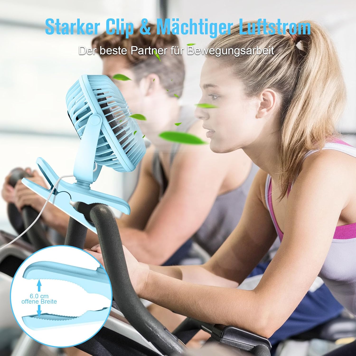 HONYIN Mini Ventilator mit Clip 720° drehbar USB 3 Stufen starke Klammer