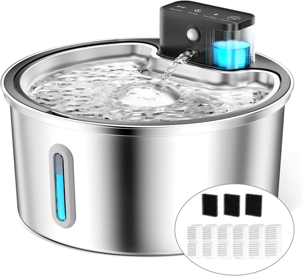 PawPoll kabelloser Katzenbrunnen Edelstahl 4200mAh Leise Pumpe LED BPA-frei