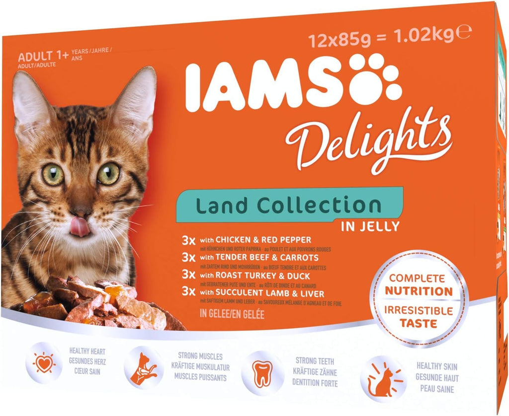 IAMS Delights Land Collection Katzenfutter Nass 12x85g Verschiedene Fleis
