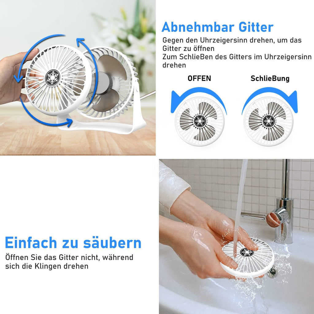 JATEKA Mini USB Tischventilator 3 Stufen 360° schwenkbar leise schwarz
