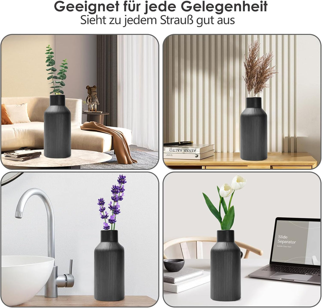 Keramikvase 20 cm matt weiss rund - Moderne Boho Deko fuer Pampasgras