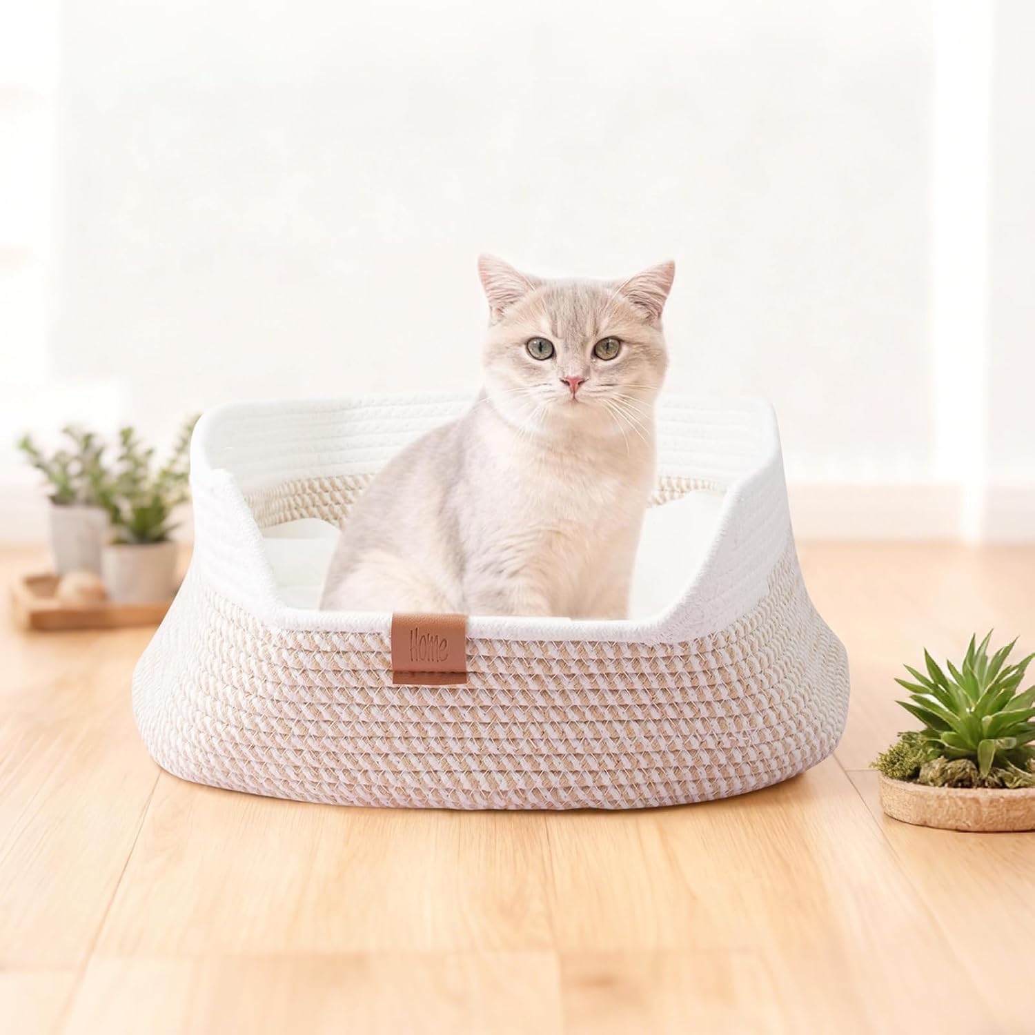 Katzenbett rund 40 cm aus Baumwolle mit Kissen, schwarz