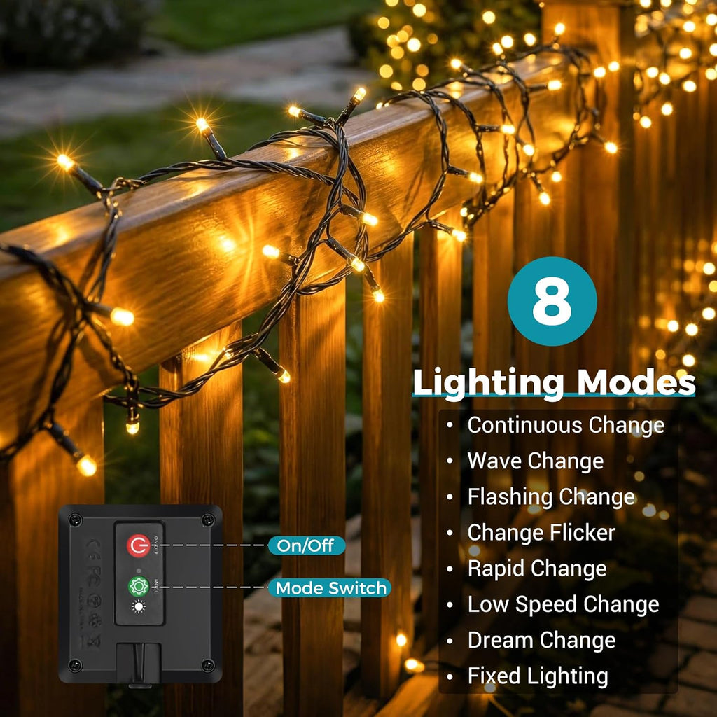 kolpop Solar Lichterkette 12 m 120 LED IP65 wasserdicht 8 Modi Warmweiss