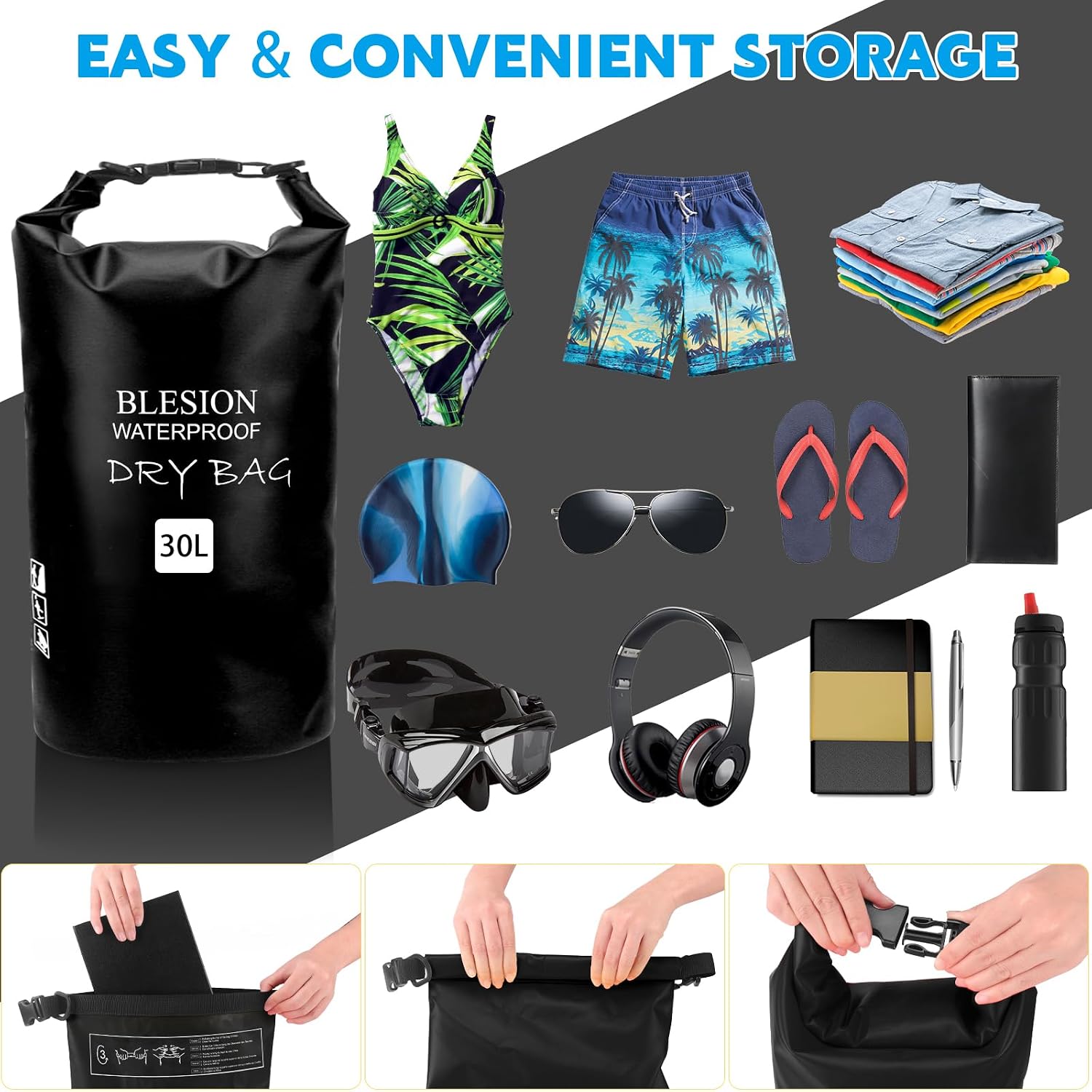 BLESION Dry Bag wasserdichte Tasche mit Schultergurt fuer Kajak Angeln Wan