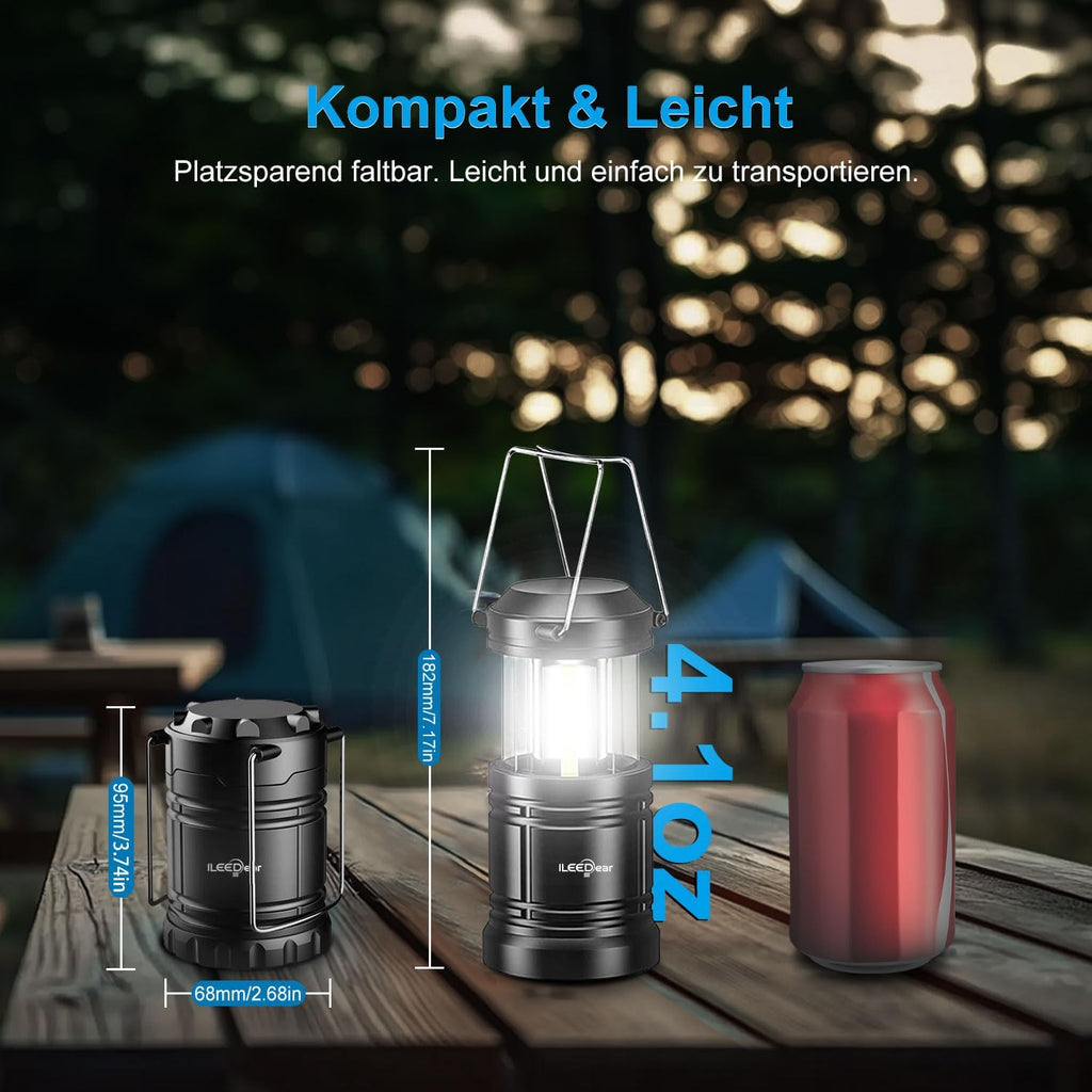 Camping-Laterne batteriebetrieben 2er Set, faltbar, ultrahell, tragbar, Haengelam