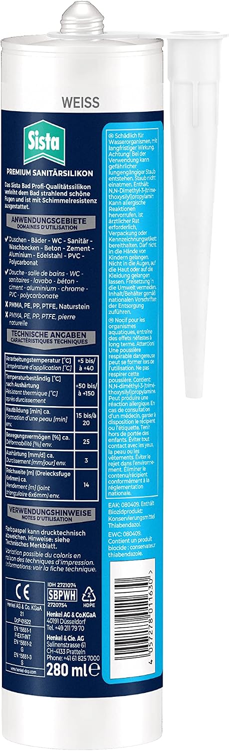 Sista Pattex Sanitaersilikon 280 ml weiss wasserfest geruchsneutral