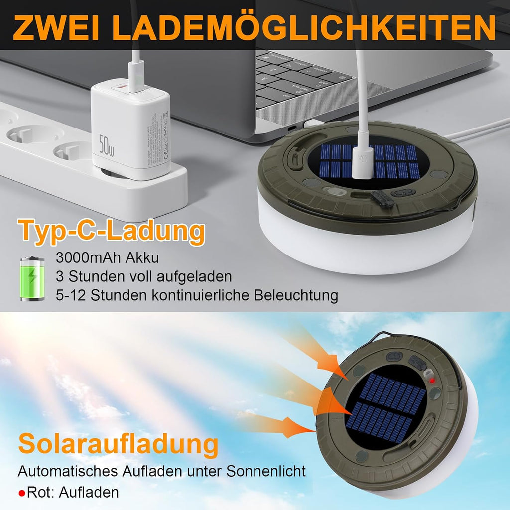 RISEMART Solar Lichterkette 10 m aufrollbar wasserdicht 5 Modi fuer Camping Hof
