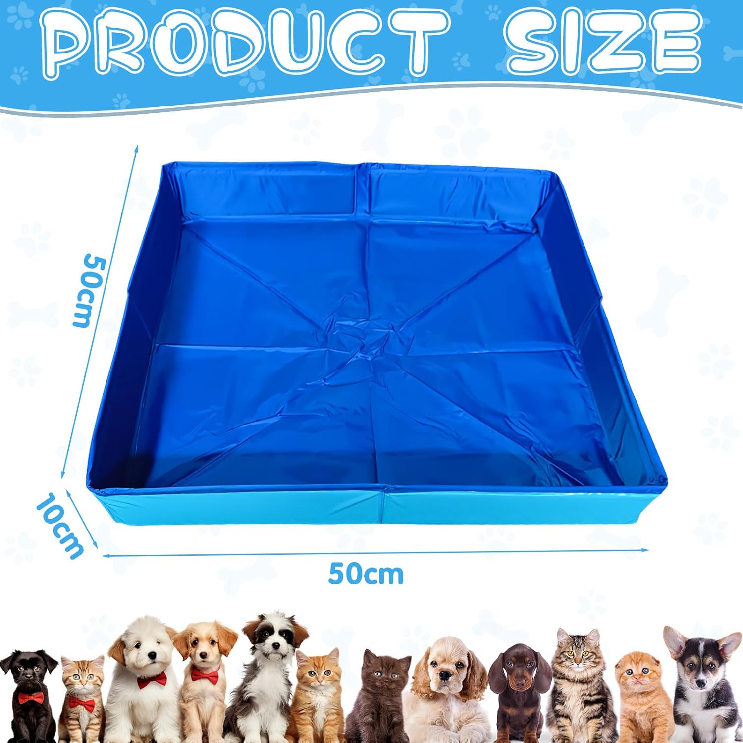 Faltbarer Hundepool 50x50x10 cm aus PVC mit 6 Fischspielzeug fuer kleine Hunde Ka