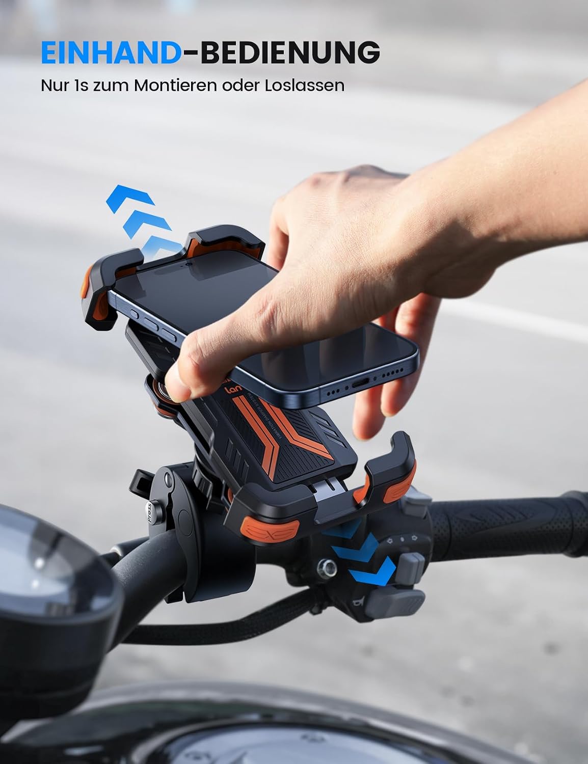 Motorrad Handyhalterung mit Vibrationsdaempfer 360° Lenkerhalter