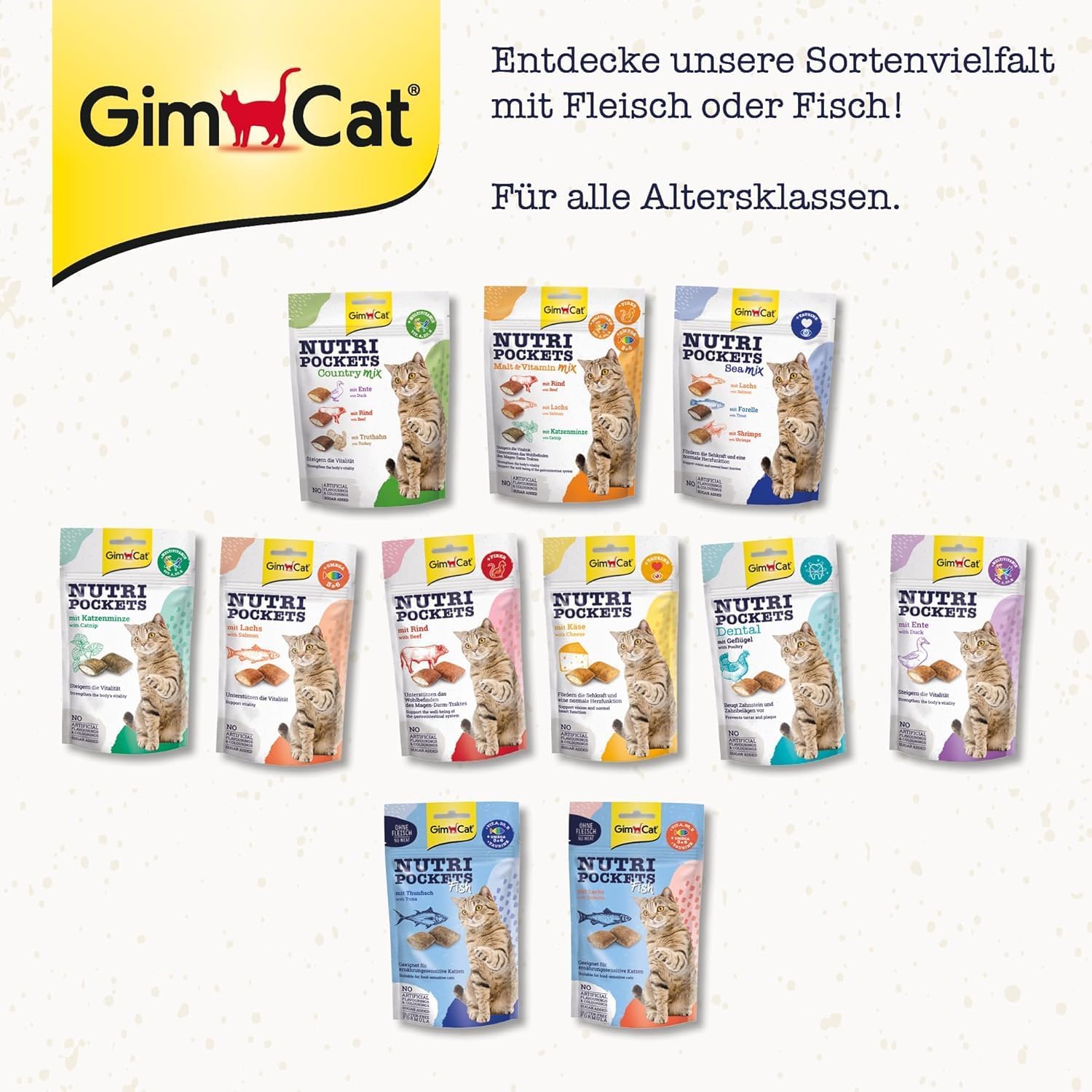 GimCat Nutri Pockets Kaese Katzensnack 60 g knusprig mit Fuellung