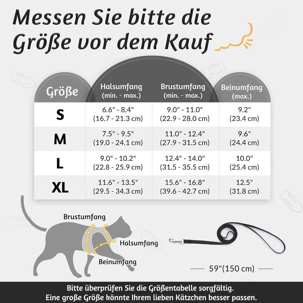 rabbitgoo Katzengeschirr verstellbar ausbruchsicher Schwarz Gr. S Kaetzchen