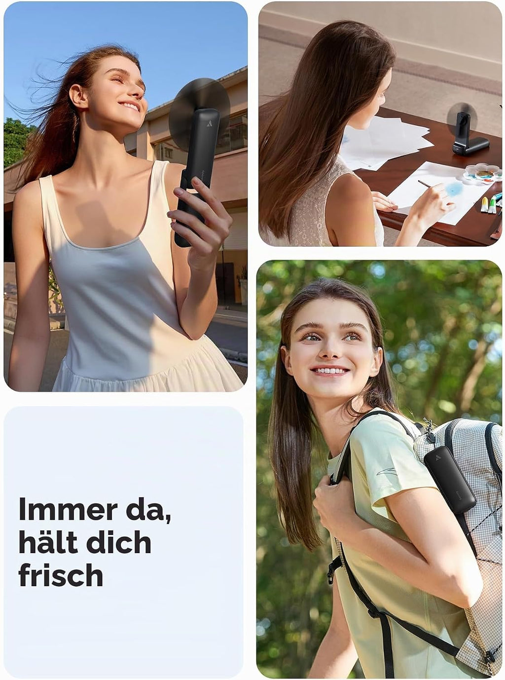 Aecooly schlanker Mini USB-Taschenventilator Akku bis 24 Std. Beige