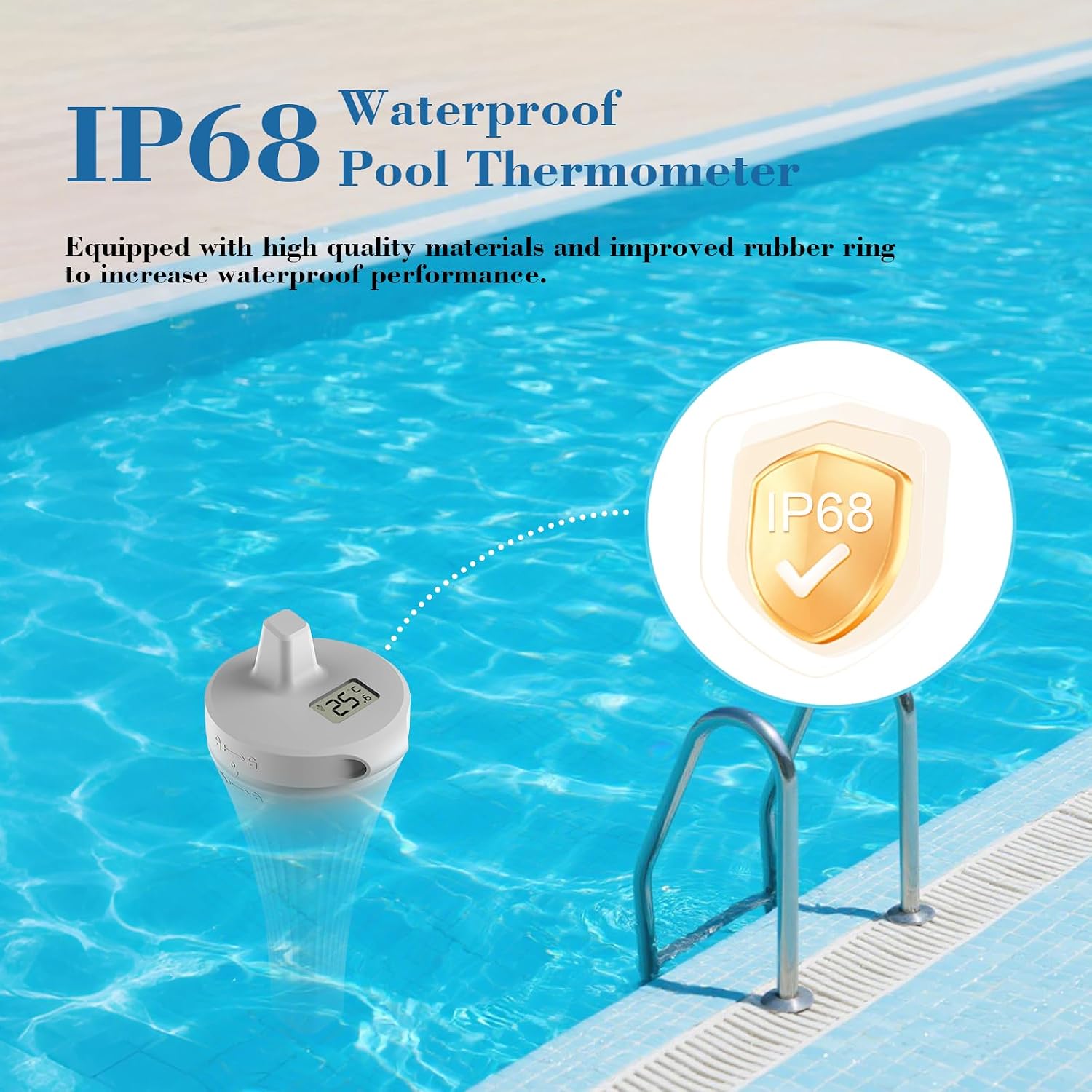 Digitales Funk-Poolthermometer schwimmend IP68 wasserdicht fuer Pool Teich Aquari