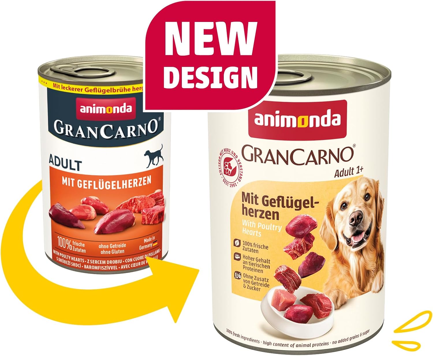 animonda GranCarno Adult Gefluegelherzen 6x400g Hunde Nassfutter getreidefrei