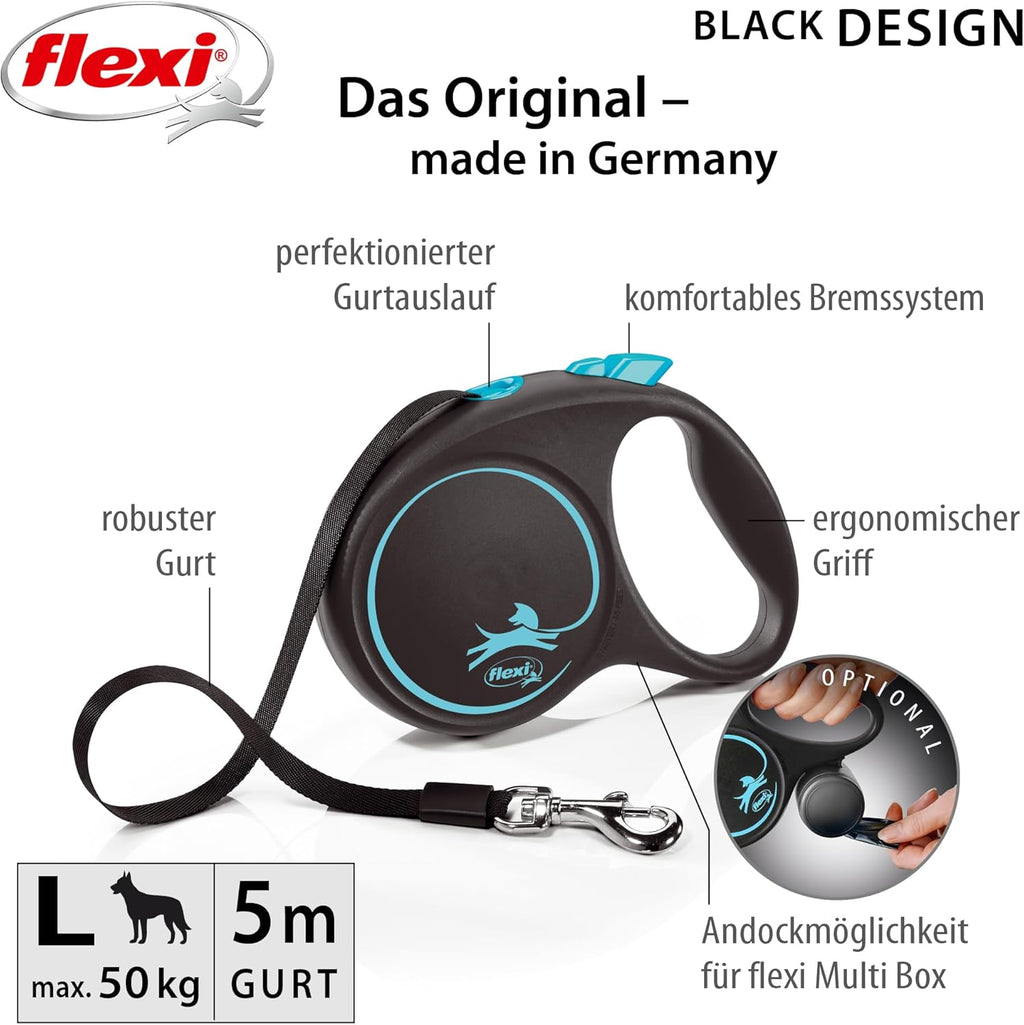 flexi Black Design L Rollleine 5m fuer Hunde bis schwarz/blau 5m