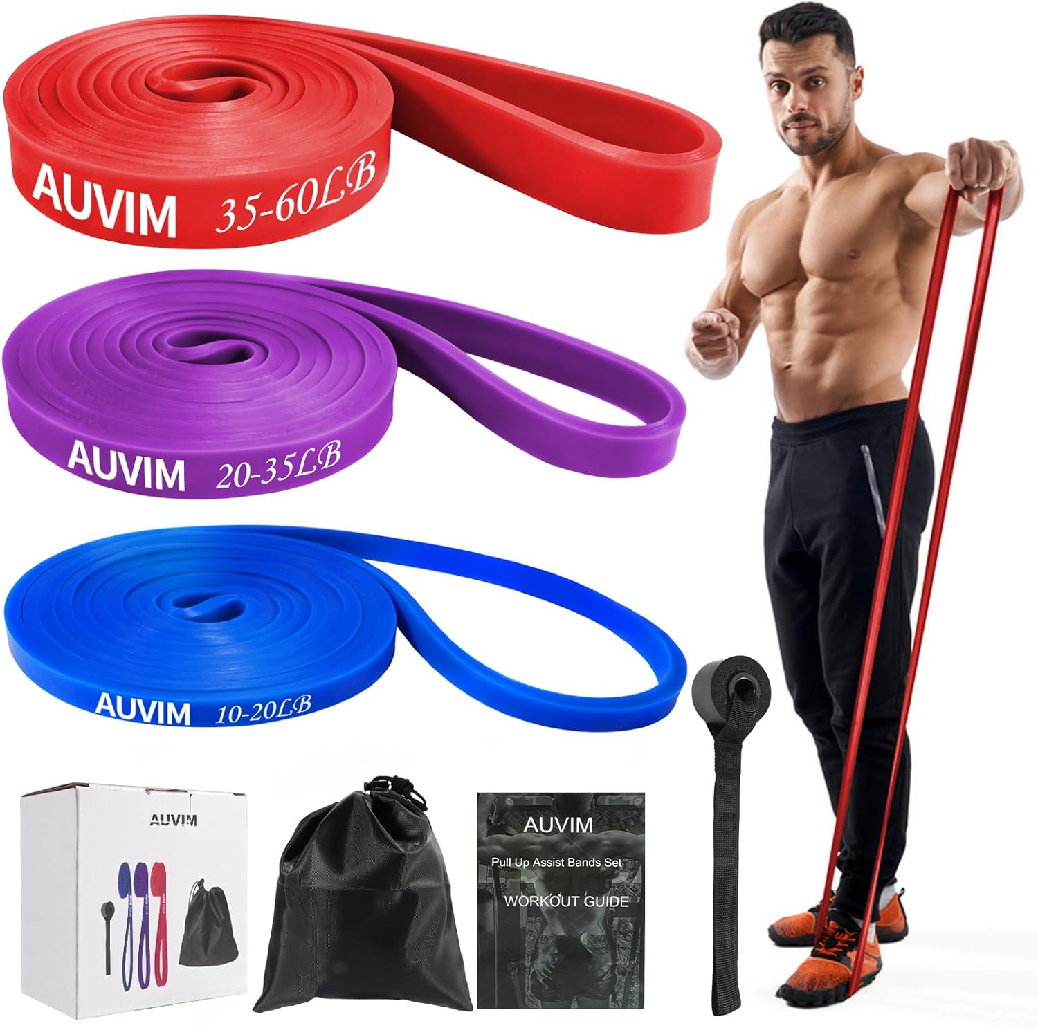 Widerstandsband Set 3 Stufen mit Tueranker und Tasche fuer Fitness Yoga Pilates