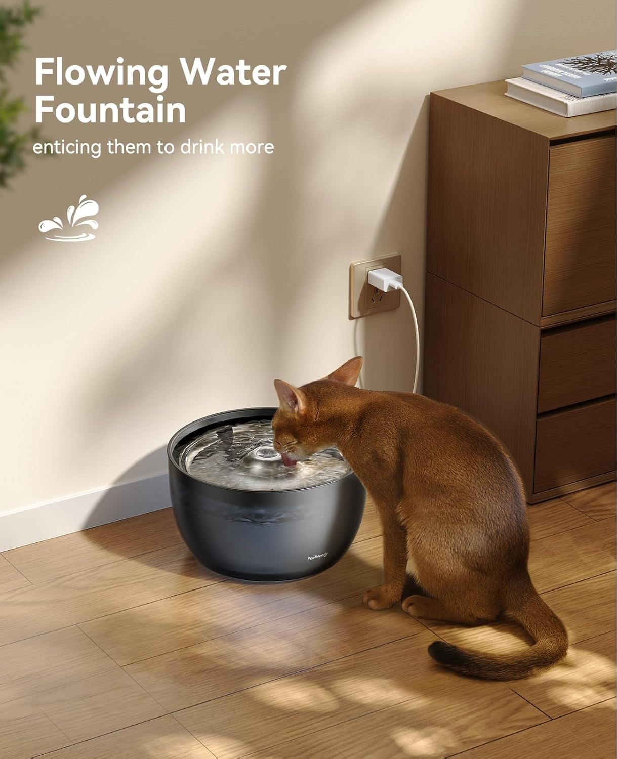 FEELNEEDY Katzen Trinkbrunnen Leise mit Aktivkohlefilter Edelstahl-Schale Sch
