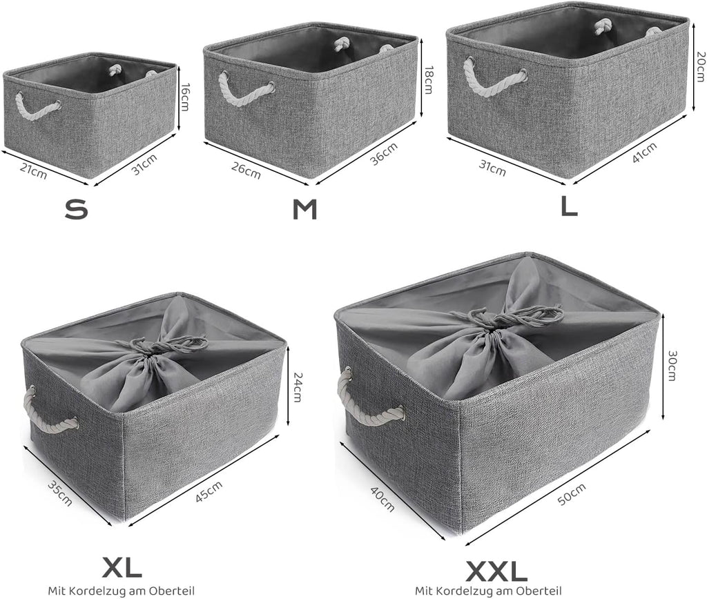Aufbewahrungsbox Leinen mit Seilgriffen, waschbar, Grau, S-XXL