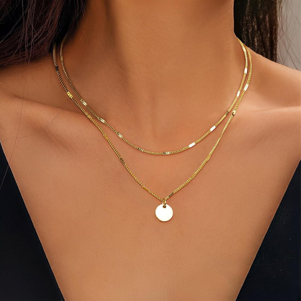 LOLIAS Damenkette 3er Set Gold Roségold Silber Layering mit Anhaengern