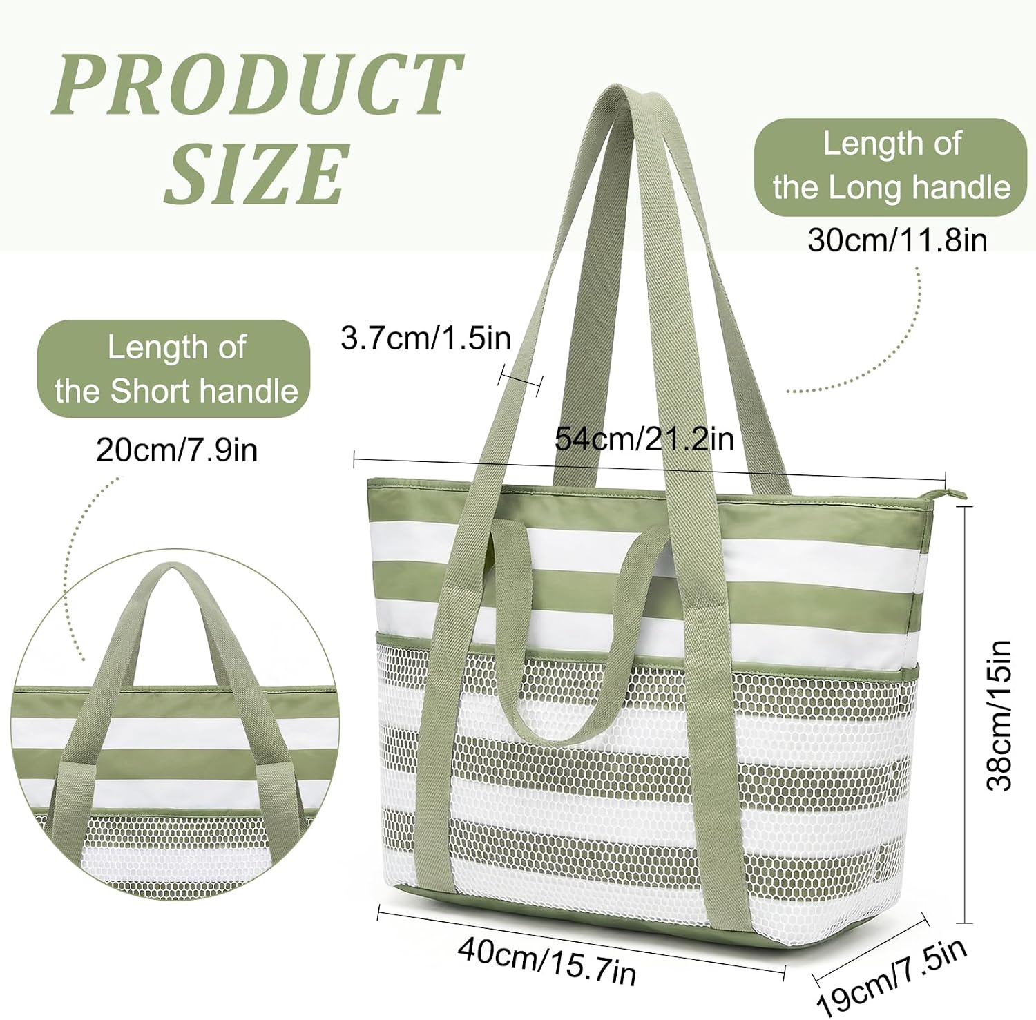 beifon Strandtasche XXL mit Reissverschluss, wasserdicht, faltbar, M-L