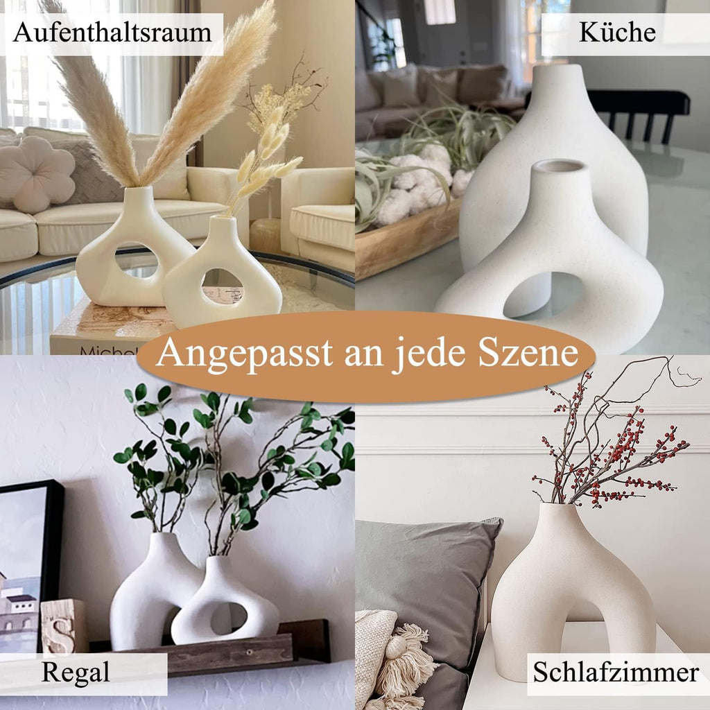 CEMABT Vasen-Set Doppelberg 2er Keramik Beige Boho Nordic Deko