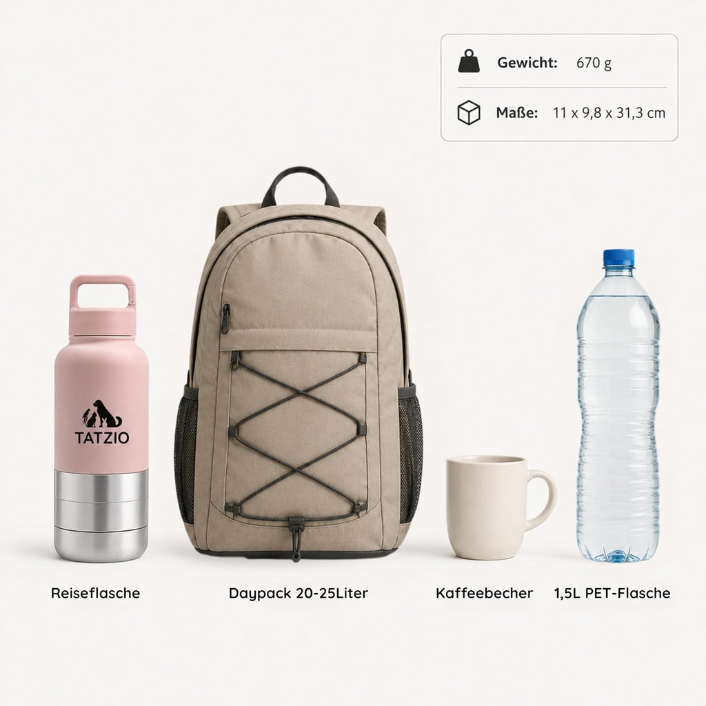 Reiseflasche 4-in-1 fuer Hunde Katzen Edelstahl isoliert auslaufsicher cr